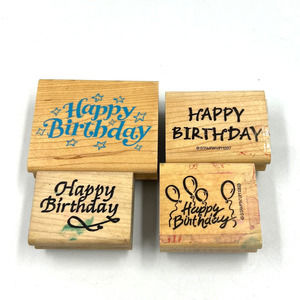 Vintage Rubber Stamp Lot 4 Happy Birthday Design Rubber Stampede Junk Journaling
